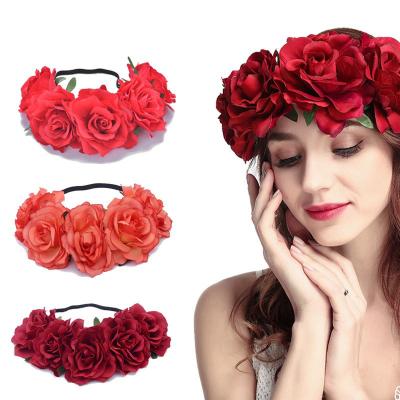 China Wedding New Holiday Floral Garland Bride Corolla Wedding Headpiece Rose Hairband Headwear Christmas Garland Decoration Hair Accessories for sale