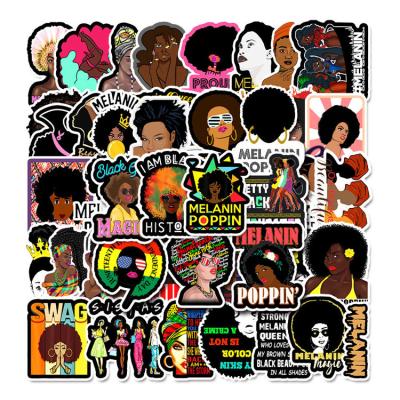 China 50pcs/bag Cartoon Sticker Black Girl Anime Sticker Luggage Laptop Skateboard Scooter Car Decoration Graffiti Waterproof PVC Stickers for sale