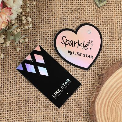 China Recycled Holographic Silver Foil Laser Design Packaging Materials Paper Free Card Logo Hot Stamping Business Card Custom Logo Die Cut Clothing Garment Label for sale