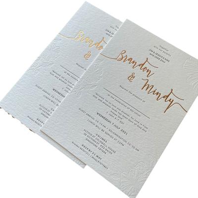 China Simple China Letterpress Printing Embossed Hot Stamping Foil Business Cards Cotton Paper Custom Printing Luxury Western Wedding Invitations for sale