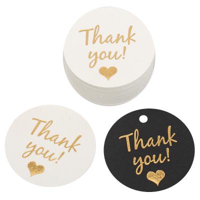 China 100pcs/lot Recyled God Foil Hot Stamping Thank You Card Packaging Marks Handmade Wrapping Paper Thank You Hang Tags For Wedding Party for sale