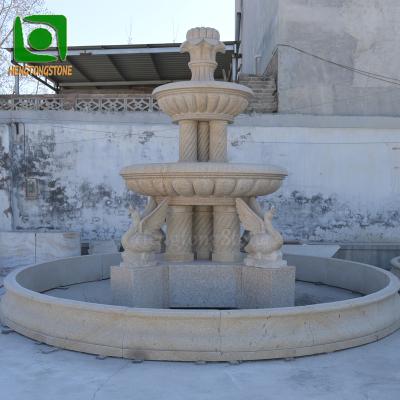 China Water Fountain Pillar Base Design Coastal Outdoor Natural Beige Marble Water Fountain for sale