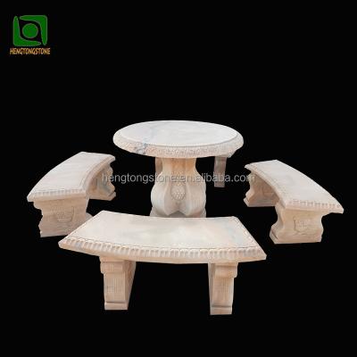 China Modern pink marble table and benches for garden decoration for sale