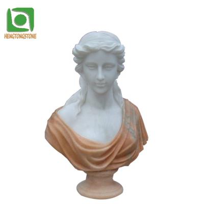 China White and Sunset Woman Bust Sculpture Modern Red Marble Bust for sale