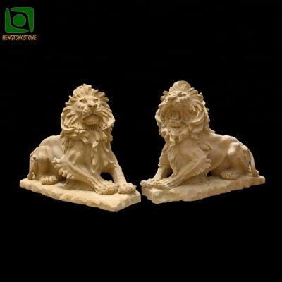 China Modern Yellow Natural Stone Animal Marble Lion Carving Sculptures for sale