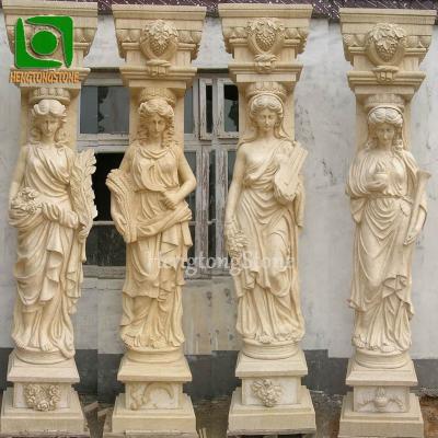 China Solid decorative marble pillars and columns with woman statue marble woman column for sale