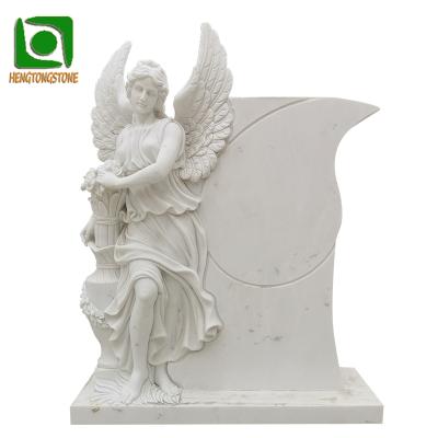 China Cheap White Marble Life Size Modern Angel Tombstone With Wings Monuments for sale