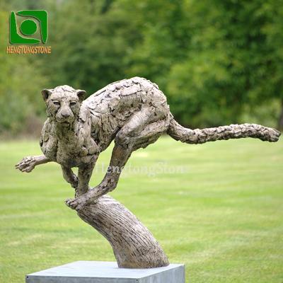 China Brass Leopard Statue China Bronze Metal Sculpture Home Outdoor Life Size Stock Decor Life Size Leopard for sale