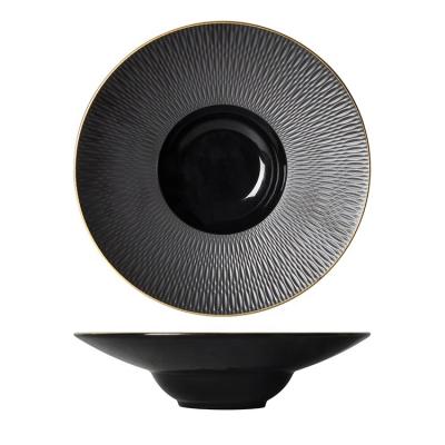 China P&T fashionable royal wholesale black hotel European high quality deep ceramic soup dish for dinner for sale