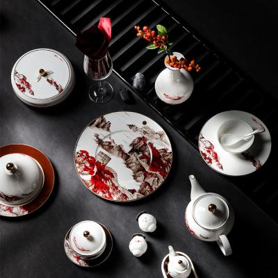 China Sustainable Wholesale Restaurant Banquet Homeware Dinnerware Custom P&T Decal Porcelain Dishes for sale