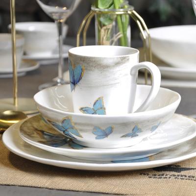 China Viable Wholesale Luxury Ceramic Dinnerware Butterfly Pattern Porcelain Hotel Dinnerware Chinese Supplying Set for Restaurants for sale