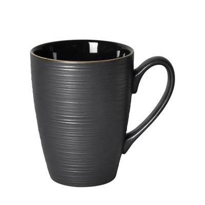 China Viable luxury unique matte black with gold rim coffee mug restaurant lobby porcelain tea cup mug wholesale for sale