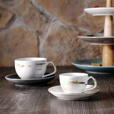 China Fashionable factory creative white porcelain on glazed tableware cafe tea sets for sale