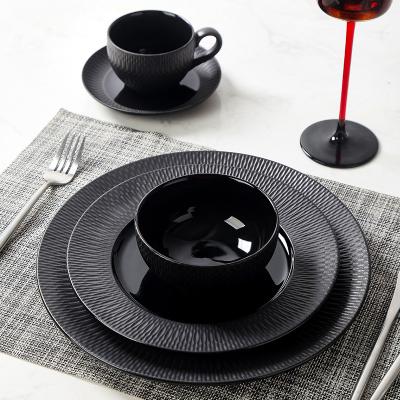 China Viable Wholesale Amazon Hot Selling Tableware 16 Piece Black Ceramic Matte Home Restaurant Hotel Dinnerware Dinnerware Set for sale