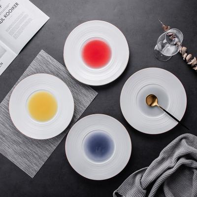 China Viable Wholesale 6 Person Used Sets 26pcs Porcelain Gold Rim Decor Ceramic Dinner Dishes Sets Dinnerware for sale