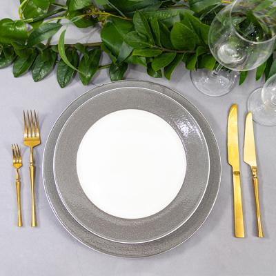 China Viable Unique Gray Shiny Vintage Design Porcelain Stoneware Dinner Set Ceramic Dinnerware for sale