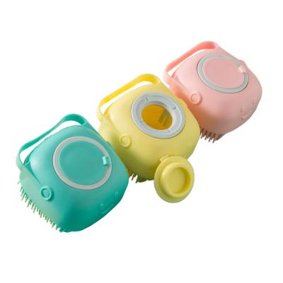 China Plastic Pet Sweeps Bath Massage Brush Shampoo Dispenser Dog Shower Silicone Brush Body Grooming Scrubbers for Cat Pets Bathing for sale