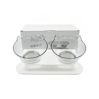 China ABS+PP Cat Shape Food Grade Pp Transparent Pet Feeder Raised Cat Bowl 15 Degree Tilt Neck Guard for sale