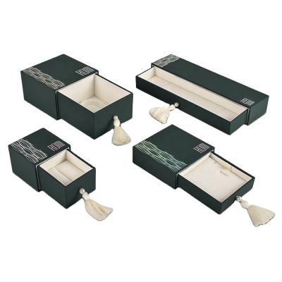 China Jewelry Package ROMI New Design Leatherette Paper With Tan Water Ripple Pattern Jewelry Box With Tassels for sale