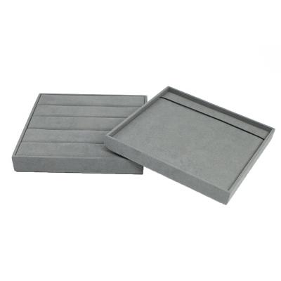 China Wholesale Custom Made Velvet Eco-friendly Suede Gray Ring Necklace Earrings Tray Jewelry Display Trays for sale