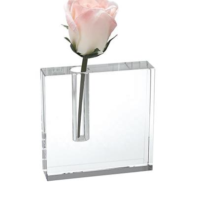 China New classic/postmodern personalized acrylic block vase/clear crystal cube block vase for sale