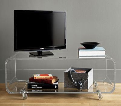 China Handmade Movable Furniture Clear Living Room Acrylic Lucite TV Stand Corner Furniture TV Table for sale