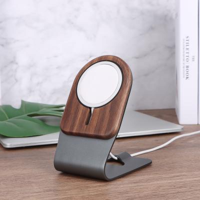 China PORTABLE for Magsafe Radio Charging 2021 New Design Tarzan Aluminum Alloy Phone Holder Natural Wood Stand for iPhone 12 for sale