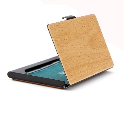 China Fashion Men Flip Business Bamboo Luxury Minimalist Hard Case Thin Wooden ID Wallet Credit Card Holder for sale