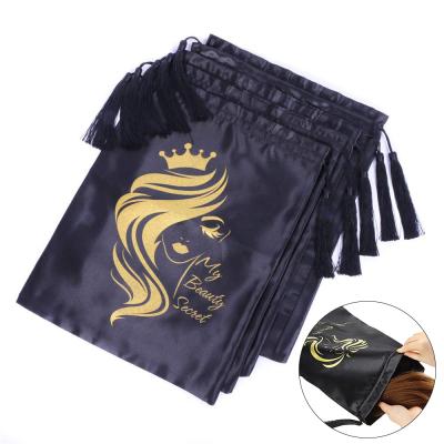 China Custom Made Eco-friendly Satin Wig Drawstring Bag Satin Hair Bundle Bags Large For Custom Wigs With Logo Silk Hair Bundle Bags For Hair Bundles for sale