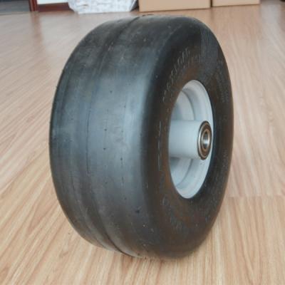 China 15x6.00-6 Natural Rubber Flat Free Tire And Steel Wheel Set For Lawn Mower Riding Wheel for sale