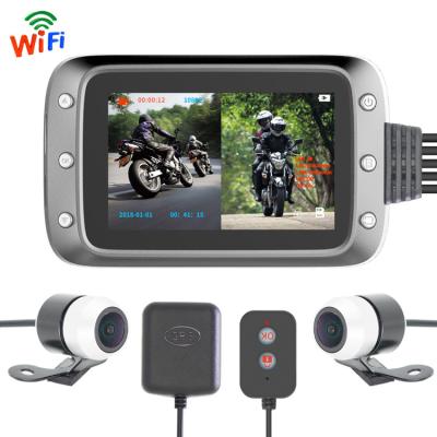 China WiFi Dash Motorcycle DVR Full HD Front Rear View Waterproof Motorcycle Cam 1080P+1080P Camera GPS Recorder Recorder Box for sale