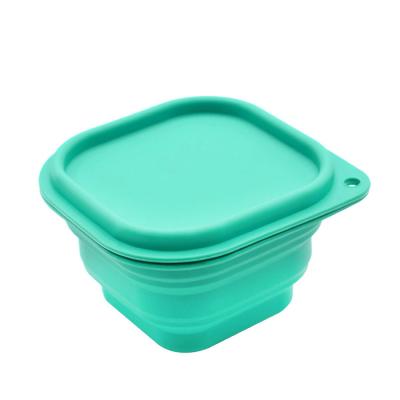 China BPA Free Food Grade Cheap Waterproof Silicone Square Shape Portable Folding Baby Food Bowl For Traveling for sale