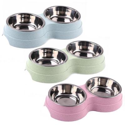 China Double Viable Pet Bowls Kitten Food Water Feeder Stainless Steel Dogs Small Dogs Cats Drinking Dish Feeder For Pet Supplies Feeding Bowls for sale