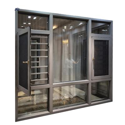 China Folding Front Screen Shop Casement Swing Out Brown Aluminum Windows for sale