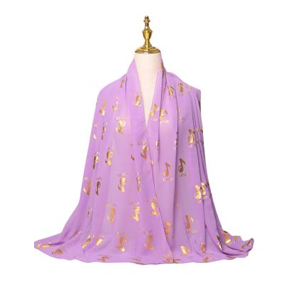 China Fashion Islamic Comfortable Turban Long Foil Print Chiffon Shawl Chiffon Ethnic Soft Hijab Scarves For Muslim Women for sale