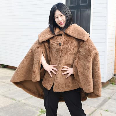 China CX-G-T-03 Women's Sustainable Teddy Coat Sheep Shearing Fur Cape Coat for sale