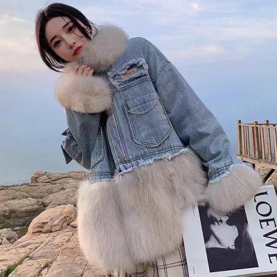 China CX-G-A-63A 2021 Fashion Women Fox Fur Outdoor Collar Breathable Down Jean Jacket For Winters for sale