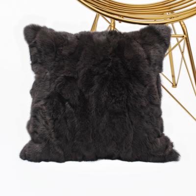 China CX-D-17U Patchwork Winter Fashion Folded Fur Pillowcases Real Rabbit Fur Home Decorative Pillow Cases for sale