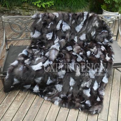 China CX-D-67 Real Fur Patchwork Fur Throws Winter Ribbon Fox Fur Home Decorative Blanket for sale