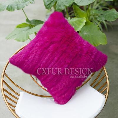 China CX-D-79Q Jacquard Hand Knitted Real Rabbit Fur Pillow Cover Decorative Fur Cushion Covers for sale