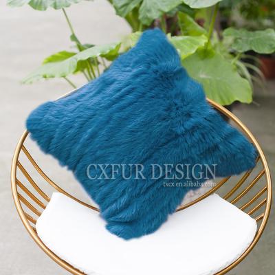 China CX-D-79N Jacquard Fur Cushion Covers Real Rabbit Fur Handmade Knitted Decorative Pillow Cover for sale