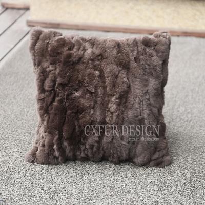 China Wholesale Latest Design Rex Rabbit Fur CX-D-27B Sofa Cushion 50 x 50 cm Rex Rabbit Fur Patchwork Cushion Cover for sale