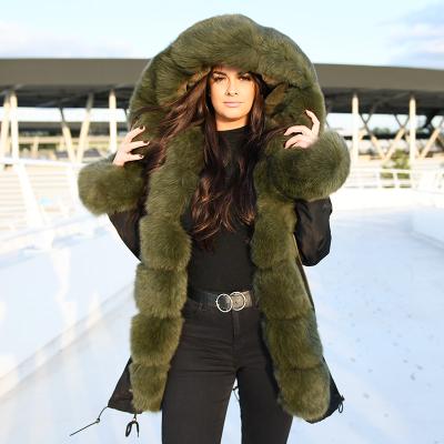 China CX-G-P-02C Breathable Wholesale Winter Fox Fur Jacket/Army Green Real Fur Parka Coat With Real Fur Collar for sale