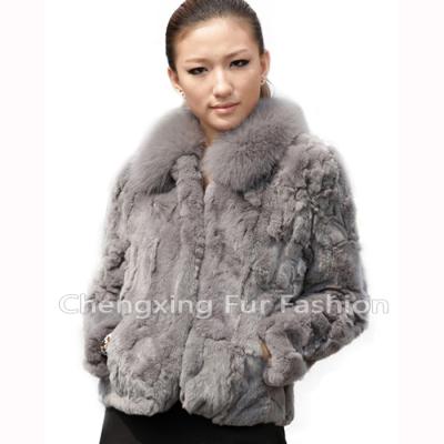 China Hot Sale CX-G-A-70 Fashion Breathable Women Rex Rabbit Fur Winter Jacket With Fox Fur Collar for sale