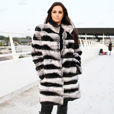 China Women's Breathable Winter Real Rex Rabbit Fur Dyed Chinchilla Fur Coat CX-G-A-96 for sale