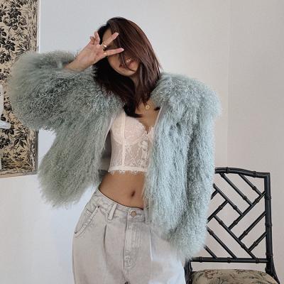 China Fashionable New Long Breathable Stylish Real Hair Fur Coat Mongolian Lamb Fur Jackets CX-G-A-214 for sale