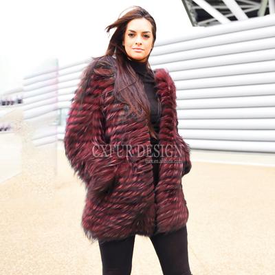 China CX-G-A-34D Breathable Raccoon Fur Coat Ladies Fashion Winter Fur Trim Raccoon Fur Coat for sale