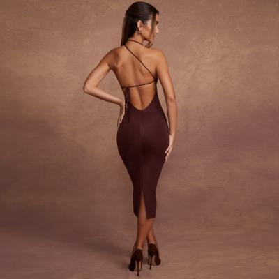 China New Women's Fashion Anti-static Backless Midaxi Party Bodycon Dresses Economical Maxi Dress In Brown High neck for sale