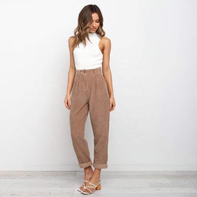 China Anti-Wrinkle Tending Design High Waisted Rolled Hem Pants Official Women Go-To Pants For Any Occasion Corduroy Talaren Breeches for sale