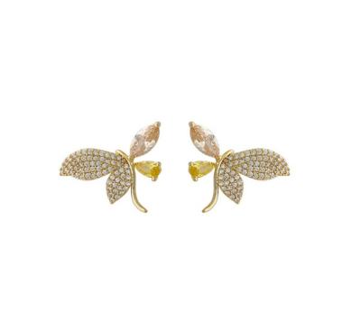 China Cute Silver Hesiod S925 Needle Fashion Commuter Rhinestone Butterfly Stud Earrings for sale